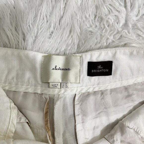 Elevenses Anthropologie Off-White Linen Wide Leg Pants Coastal Nautical Size 2 - Picture 11 of 12